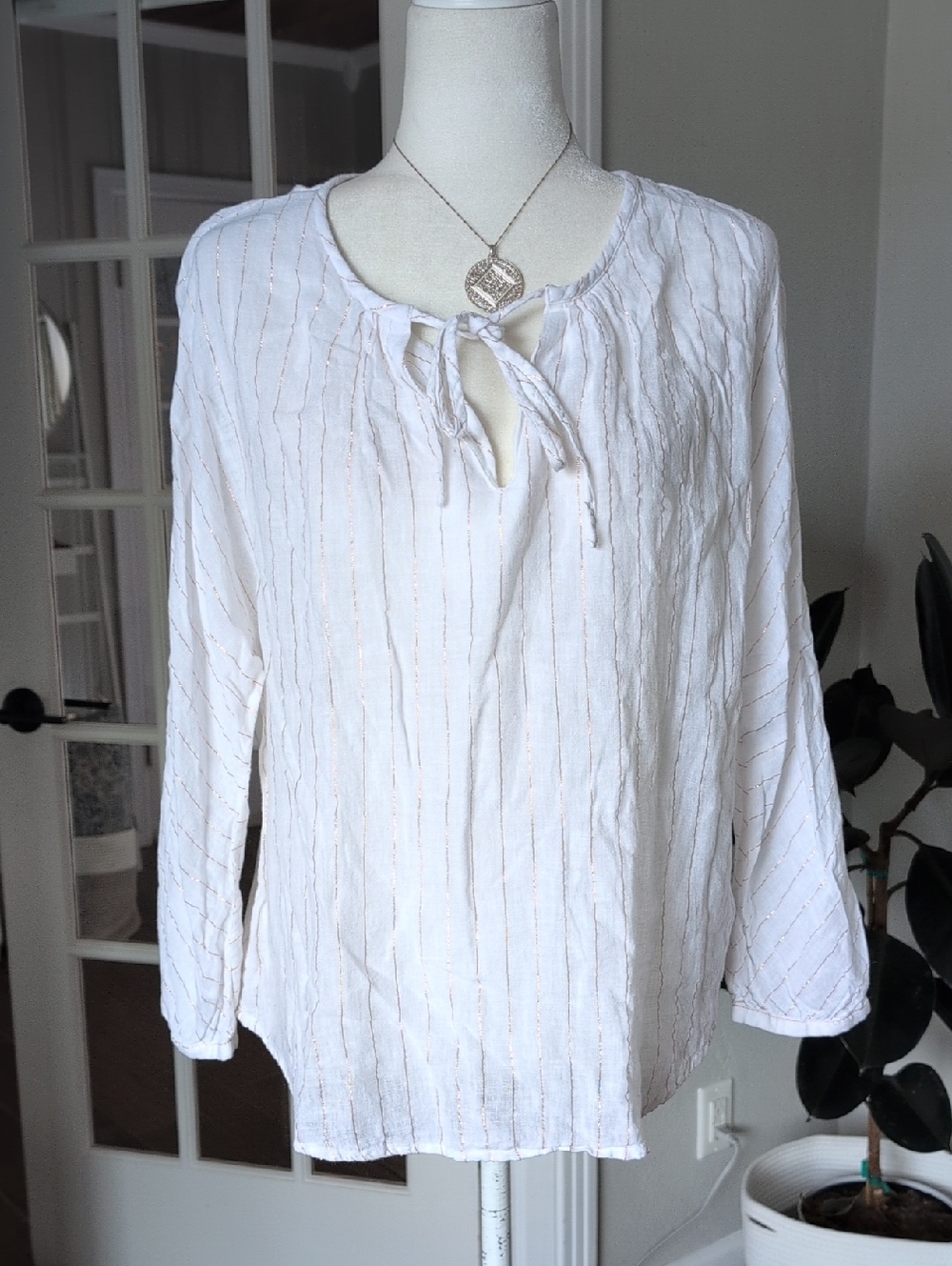 Rails Finn Rose Gold Stripe Linen Blouse Top Billowy Medium